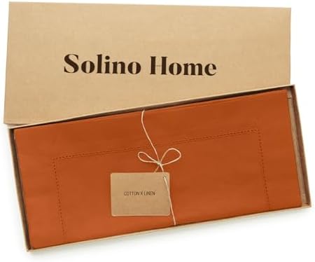 Solino Home Cotton Linen Table Runner Cinnamon Hemstitch, 14 x 90 in