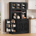 YITAHOME 71" Kitchen Pantry Cabinet with Wine Rack & Power Outlet, Black