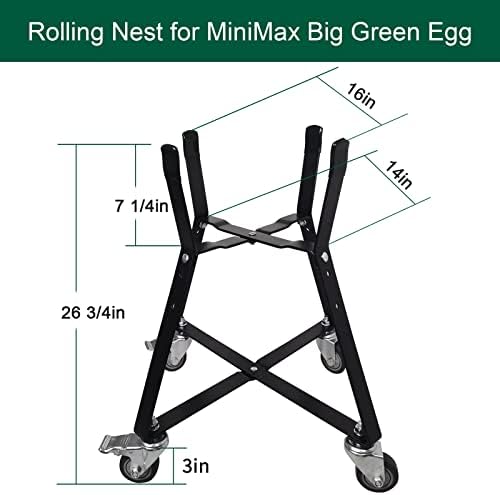 MinMax Big Green Egg Nest, Grill Stand for Big Green Egg Accessories, Rolling Nest with Heavy Duty Locking Caster Wheels Powder Coated Steel for BGE Smoker Kamado Joe Accessories