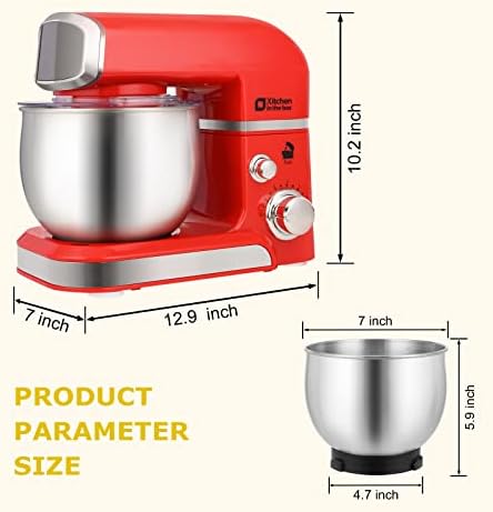 Stand Mixer, Kitchen in the box 3.2Qt Small Electric Food Mixer,6 Speeds Portable Lightweight Kitchen Mixer for Daily Use with Egg Whisk,Dough Hook,Flat Beater (Red)