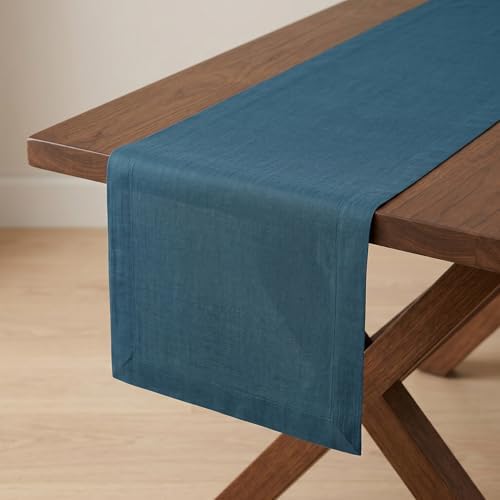 Solino Home 100% Pure Linen Table Runner Peacock Blue, Fete 14 x 120 in
