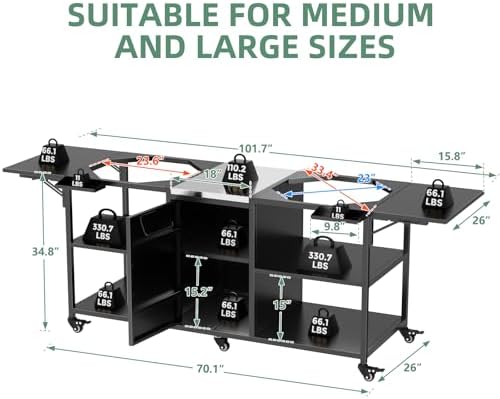 KEIKI Outdoor Grill Cart for Two Big Green Egg, Multi-Functional Movable BBQ Cart, Metal Grill Table Compatible with Large Big Green Egg, Kamado Joe 18 Inch,and Other Similar Models