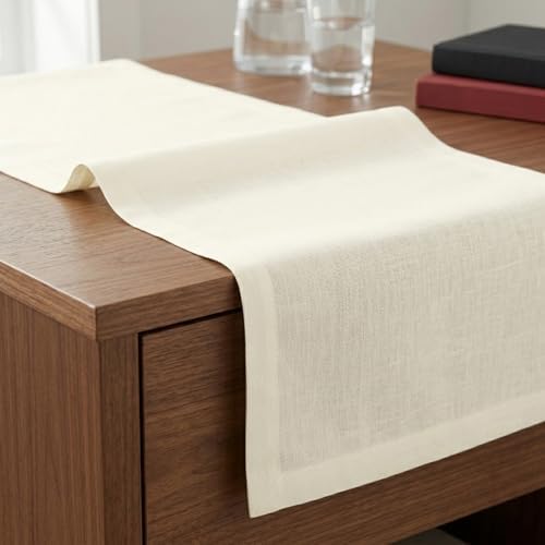 Solino Home 100% Pure Linen Table Runner Ivory Extra Long, Fete 14 x 120 in