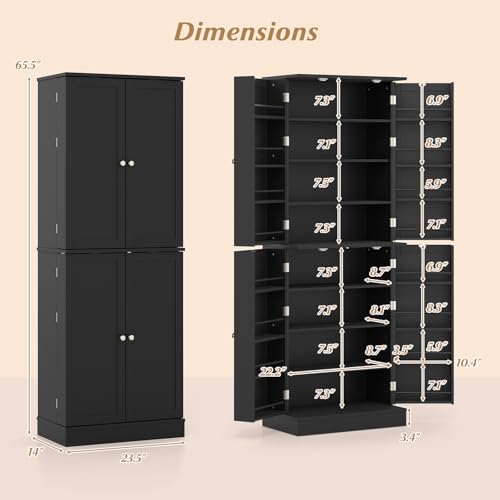 GIANTEX Kitchen Pantry Cabinet, 65.5" Tall Kitchen Hutch w/8-Tier Storage Cabinet, 16-Tier Door Shelves & Adjustable Shelves, 4-Door Freestanding Buffet Sideboard for Dining Room, Living Room (Black)