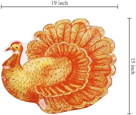 UP Glitter Turkey Shaped Melamine Serving Platter, Thanksgiving Party Tray, Festive Fall Design, for Snacks, Appetizers, and Desserts, Orange, 19 x 15 Inch