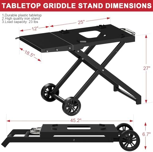 Grill Stand for Ninja Woodfire Outdoor OG700 OG800 Series, Portable Folding Grill Table Cart for Ninja Woodfire OG701 OG850 OG951 and OO101 Pizza Oven with Side Table