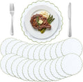Set of 24 White Cotton Placemats 15" Round Scalloped Green