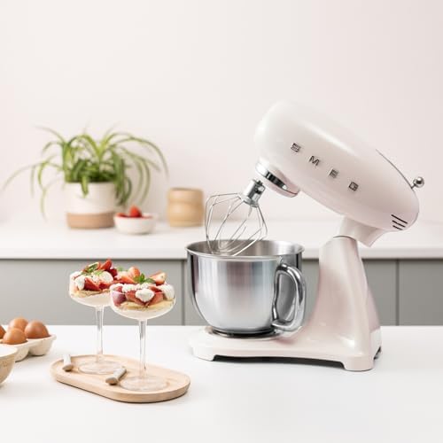 SMEG SMF05 Forte 5-Qt Stand Mixer with 750W Motor, Smooth Start & SteadyMix, Flex Edge Beater, 10 Speeds, Stainless Steel Bowl – Retro 50’s Style Planetary Mixer for Dough, Baking & Desserts-Cream