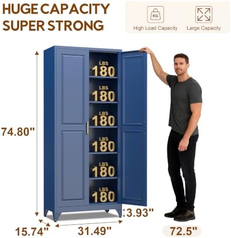 UNICOLY 75" Kitchen Pantry Cabinet, Metal Tall Storage Cabinet with Doors