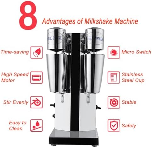 INTBUYING Dual Head Milkshake Machine Stainless Steel Milk Shake Machine 2 Speed with Mixing Cup, Smoothie Mixer Blender Cocktail Maker Commercial Milkshake Mixer