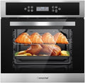 AMZCHEF Single Wall Oven 24" Built-in Electric Ovens with 11 Functions, 8 Automatic Recipes, 2800W, 240V, 2.5Cu.f Convection Wall Oven in Stainless Steel, Touch Control, Timer, Safety Lock,Upgraded