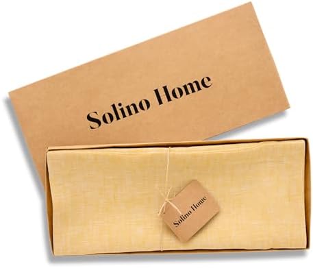 Solino Home 100% Pure Linen Table Runner Mustard Woven, Athena 14 x 72 in