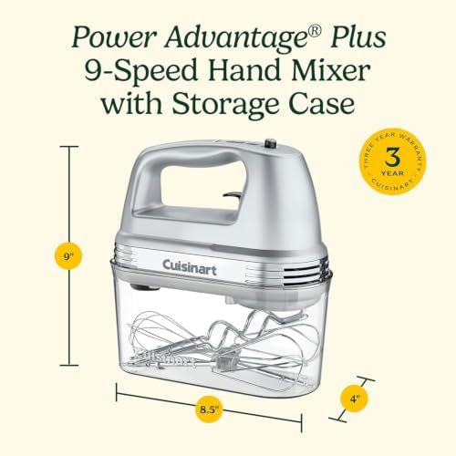 Cuisinart Power Advantage Plus 9-Speed Hand Mixer, 220W-Motor Hand Blender Electric Mixer with 9 Speed Settings, XL Dishwasher-Safe Beaters, 3 Low Mixing Speeds, Storage Case, Black