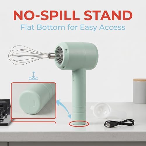VINGVO Electric Mixer, Portable Automatic Electric Hand Mixer Handheld Mixer Cordless Hand Mixer USB Rechargeable for Baking Cake Egg Cream (Light Cyan)