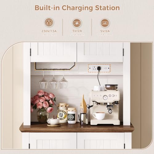 IRONCK Farmhouse Kitchen Pantry Cabinet with Microwave Stand