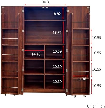 KEIKI 30.31" W Extra-Deep Kitchen Pantry Storage Cabinet with Door-Side Rack & Shelves, Tall Freestanding Sideboard Buffet Wood Hutch Food Pantries Cupboard for Coffee Bar, Dining Room, Living Room
