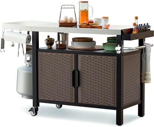 onlyfire 53" Rolling Kitchen Island Cart with XL Stainless Steel Tabletop