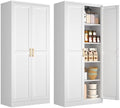 Polup 71" White Metal Kitchen Pantry Storage Cabinet with Doors and Shelves