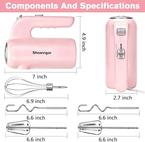 Hand Mixer, 5-Speed Electric Whisk with Turbo Boost Includes 6 Stainless Steel Attachments - Great Stand Mixer Alternative for Baking Cakes, Bread & More