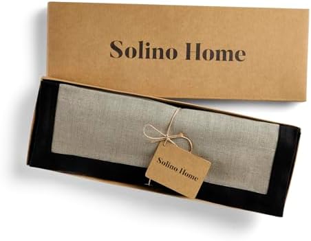 Solino Home 100% Linen Placemats, 14 x 19 in, Black and Natural, Set of 4