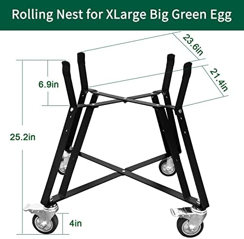 XLarge Big Green Egg Nest,Grill Stand for Big Green Egg Accessories,Rolling Nest with Heavy Duty Locking Caster Wheels Powder Coated Steel for BGE Smoker Kamado Joe Grill Stand Accessories
