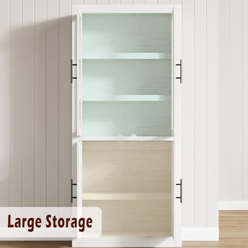 Farmhouse Kitchen Pantry Storage Cabinet, 70.5" Tall Wood Cupboard with 4 Doors and Adjustable Shelves, Rustic White Freestanding Organizer for Kitchen, Dining Room, White