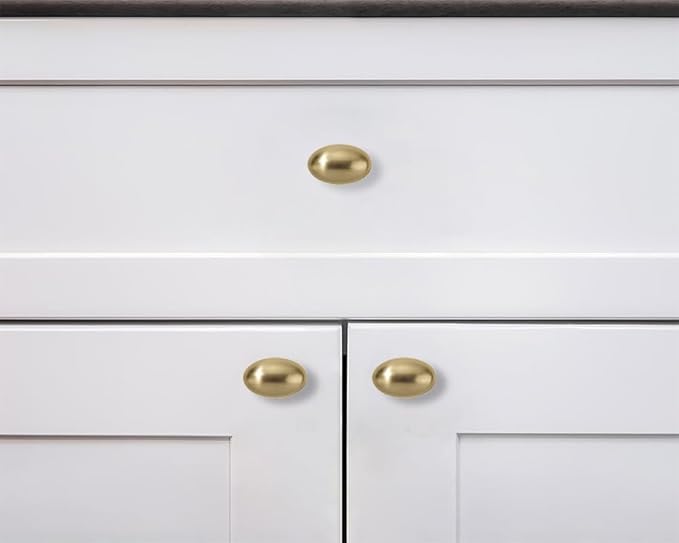 Khtumeware 30 Pack Cabinet Knobs - 1-3/8 in(35mm) Champagne Bronze, Satin Brass Oval, Zinc for Dresser Drawer Hardware