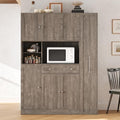 Ball & Cast 70" Farmhouse Kitchen Pantry Cabinet with Hutch, Large Buffet Cabinet with 7-Tier Pull-Out Side Storage, 6 Doors, Drawer, Adjustable Shelves, Freestanding Coffee Bar & Cupboard, Brown