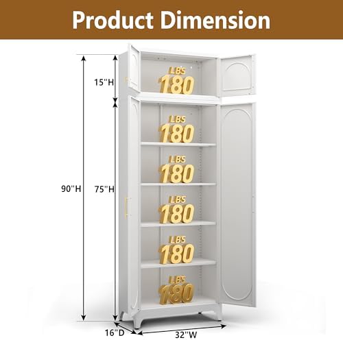 Polup 90" Tall Metal Kitchen Pantry Storage Cabinet with Doors and Shelves