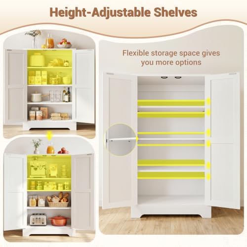 Unikito Kitchen Pantry Storage Cabinet with Adjustable Shelves, White