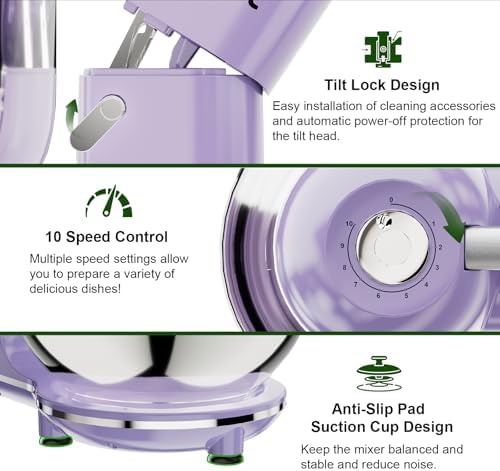 Camic 7.45 QT Tilt-Head Stand Mixer, Electric Mixer for Baking (Light-Purple)
