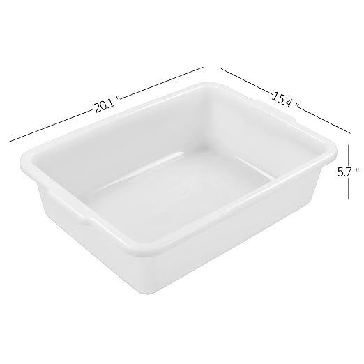 4-Pack 23 Liter Commercial Bus Tubs, White Plastic Wash Basin Bus Tote, Dish Wash Basin Tub Pans