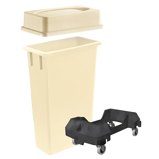 3 pack 23 Gallon Waste Bin with Lid & Dolly, Heavy-Duty Trash Can, Slim Rectangular Garbage Bin, Durable Waste Container, Recycling Bin, Plastic Wastebasket for Kitchen, Garage, Restaurants, Office
