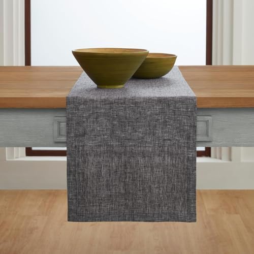 Solino Home 100% Pure Linen Table Runner Black Long, Athena 14 x 156 in