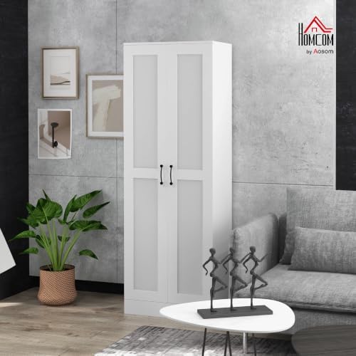 HOMCOM 69" Tall Storage Cabinet Movable Shelves Soft Close Doors White