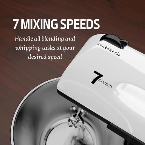 Stand Mixers, 7 Speeds With 3QT Stainless Steel Bowl, Stand and Hand Mixer with Dough Hook, Whisk, Mixing Beater for Baking, Cake, Cookie, Kneading (Grey)