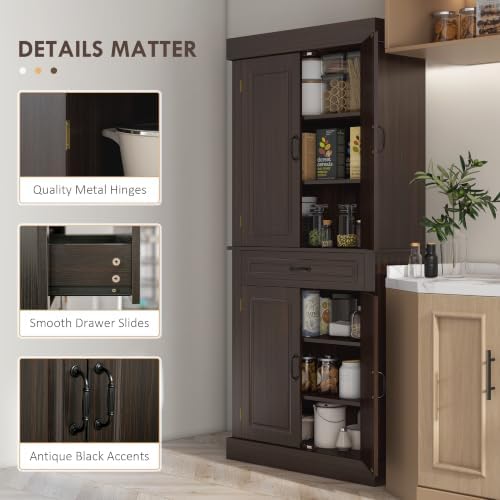 HOMCOM 71" Freestanding Kitchen Pantry Cabinet 4 Doors Coffee