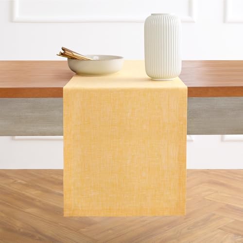Solino Home 100% Pure Linen Table Runner Mustard Long, Athena 14 x 90 in