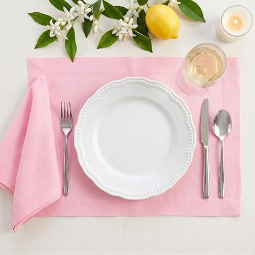 Solino Home 100% Linen Placemats Pink Lemonade, Fete 14 x 19 in, Set of 4