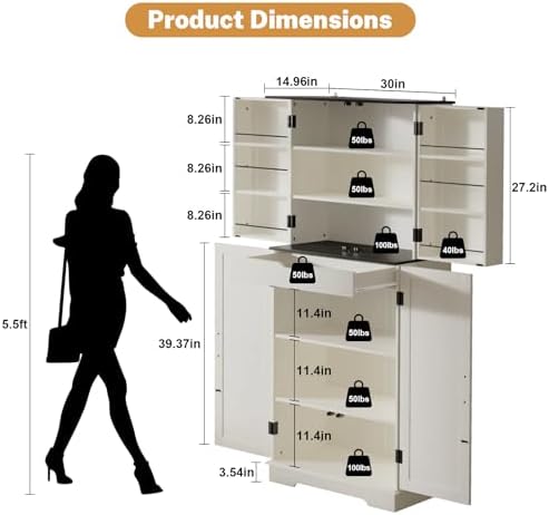 Sunny Heart 72" H Kitchen Pantry Cabinet, Farmhouse Pantry Storage Cabinet with 4 Doors, Adjustable Shelves, Drawer, Kitchen Organizers and Storage for Dining Room, Bathroom, Cream