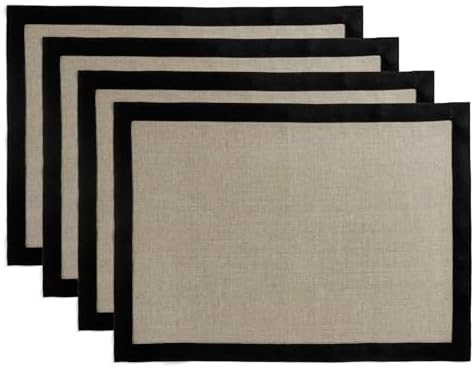 Solino Home 100% Linen Placemats, 14 x 19 in, Black and Natural, Set of 4