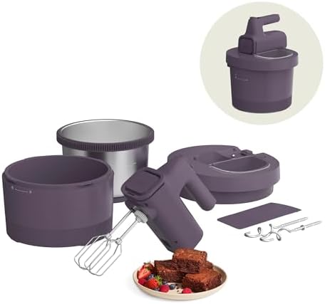 bella 3.5 Qt Hand & Stand Mixer, 2 in 1 Electric Mixer with Bowl, Plum