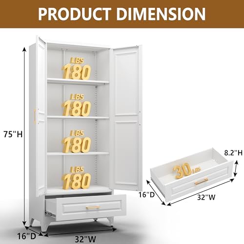 Polup 75" Metal Storage Cabinet, Tall Kitchen Pantry Cabinet with 1 Drawer