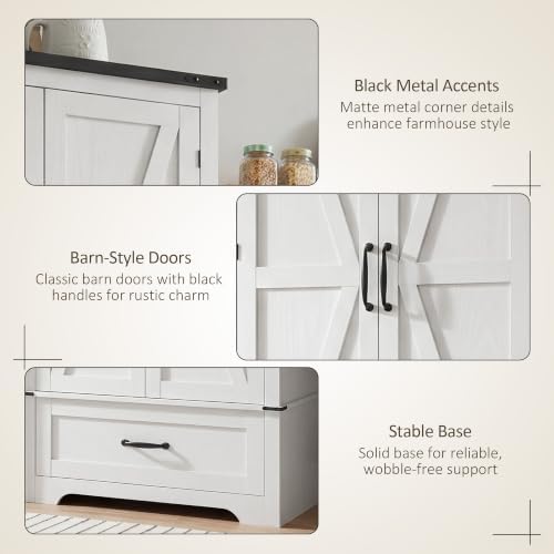 HOMCOM 72" Tall Kitchen Pantry Cabinet with Drawer, Distressed White