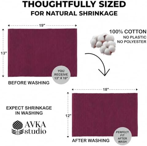 100% Cotton Ribbed Placemats - Set of 8-13 x 19 Inches - Wine - Everyday Cloth Table Mats - Thick Construction, Washable & Reusable Cloth Place Mats - by AVKA Studio