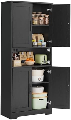 70“ Tall Kitchen Pantry Cabinet,Modern Kitchen Hutch with Microwave Stand & Adjustable Shelves,Ideal for Dining Room, Bathroom, Laundry Room - Modern and Functional Design.Black.