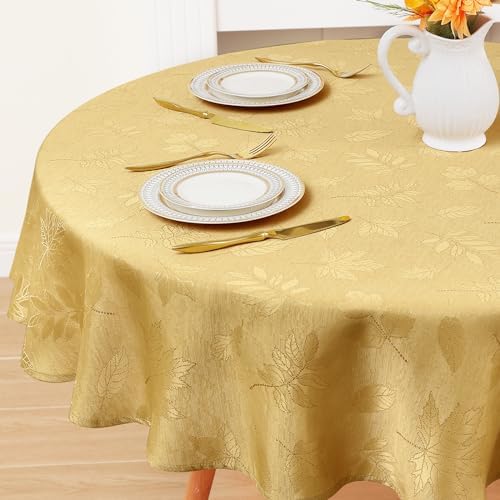 Smiry 60 Inch Thanksgiving Jacquard Round Table Cloth for Fall & Harvest