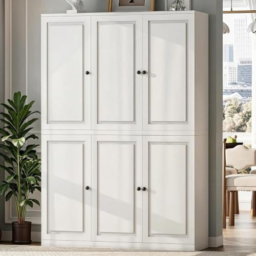 IRONCK Kitchen Pantry Storage Cabinet, 47.2" W x 69" H, 6 Doors, White