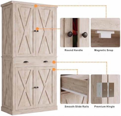 IRONCK Kitchen Pantry Storage Cabinet 72.6" H x 24" W, Rustic Maple
