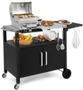 Outdoor Grill Cart with Storage, Foldable Side Shelf & Wheels, Black
